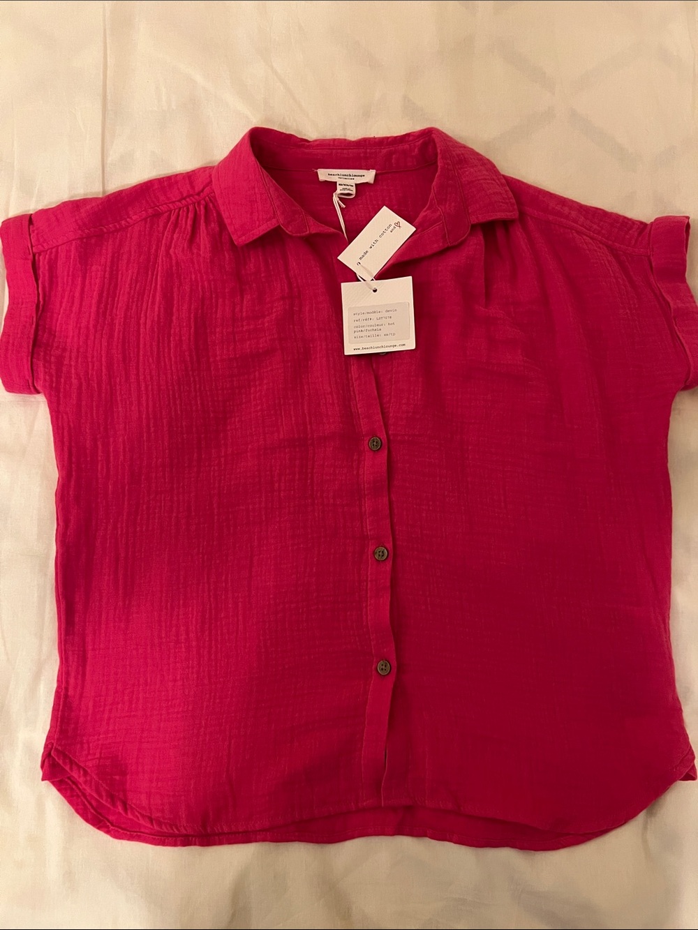 beachlunchlounge Hot Pink Short Sleeve Button-Down Shirt